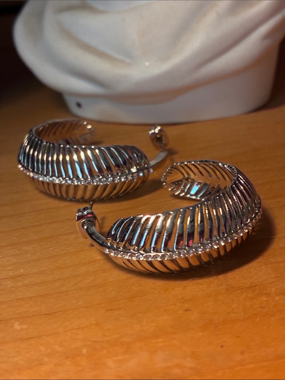 SILVER TONE FEATHER HOPE WITH CRYSTAL ACCENTS